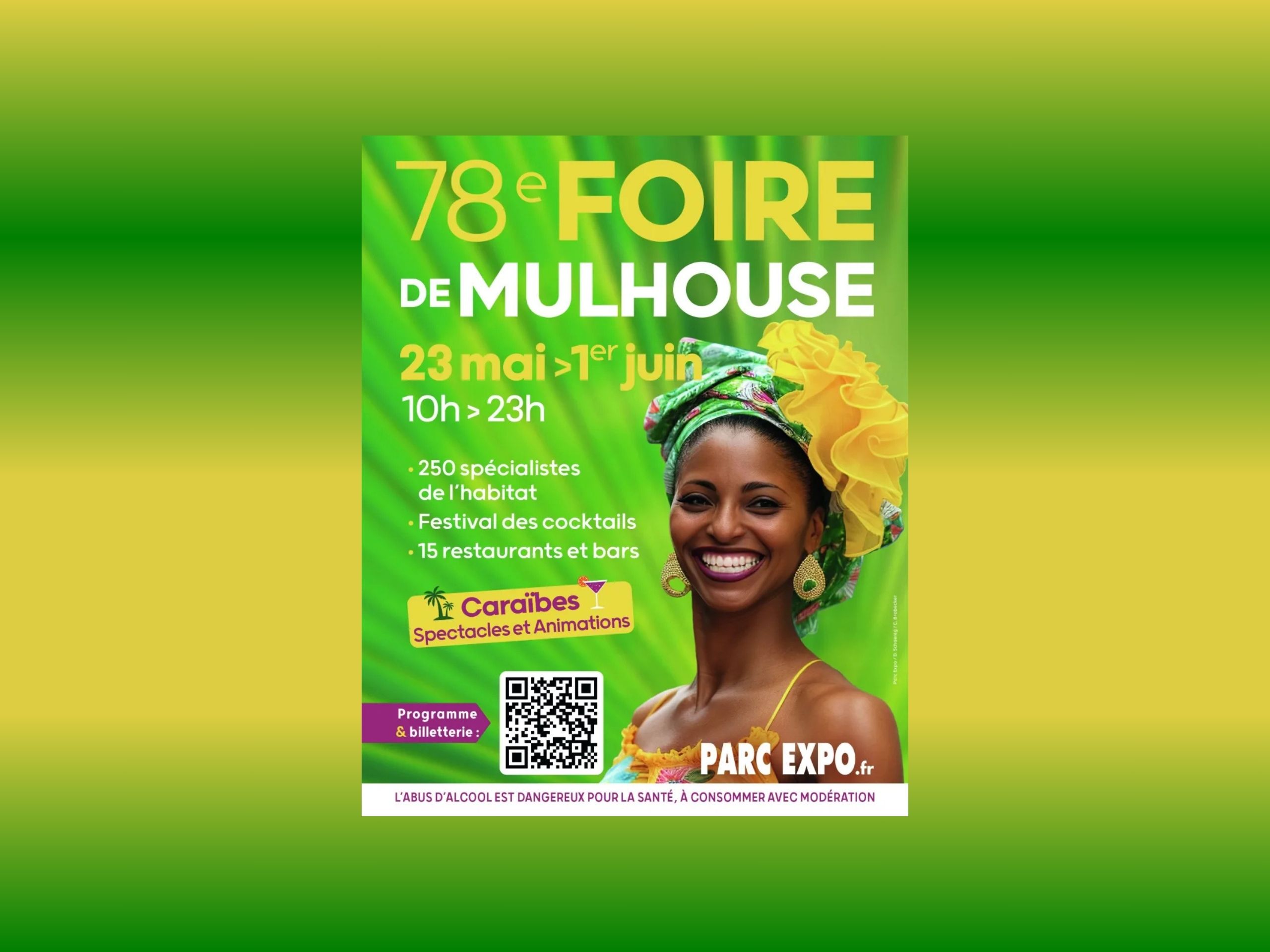 Affiche officielle de la Foire de Mulhouse 2025 au Parc Expo, annonçant les dates et les animations de l’événement.