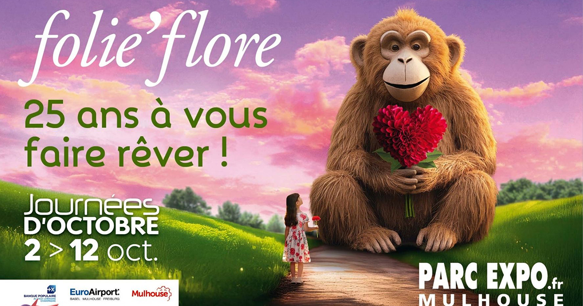 Affiche officielle de Folie Flore 2025 au Parc Expo, annonçant les dates de l’événement